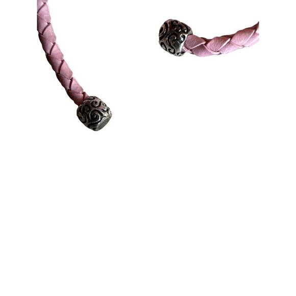 Vintage Silver & Pink Leather Bracelet & Earrings Set With Gemstones - Picture 5 of 6